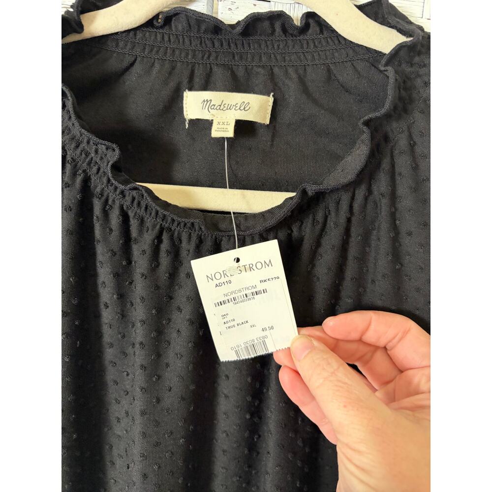 Madewell womens blouse black textured polkadots gathered dark romantic plus Sz - Picture 5 of 8
